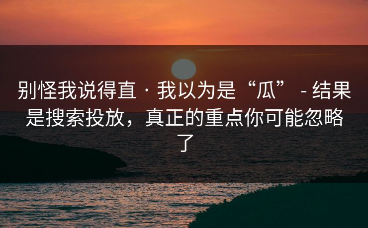 别怪我说得直 · 我以为是“瓜” - 结果是搜索投放，真正的重点你可能忽略了
