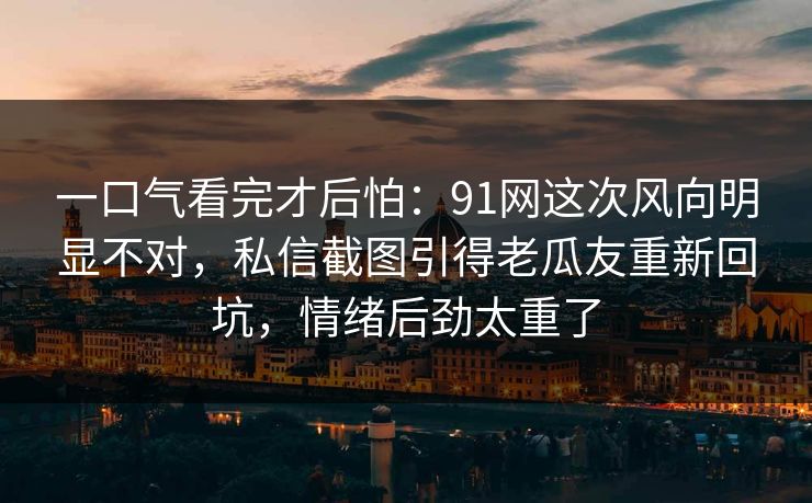 一口气看完才后怕：91网这次风向明显不对，私信截图引得老瓜友重新回坑，情绪后劲太重了